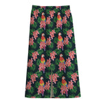 Tropical Parrot Pattern Print Cotton Front Slit Maxi Skirt