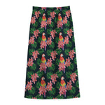 Tropical Parrot Pattern Print Cotton Front Slit Maxi Skirt