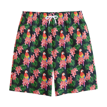 Tropical Parrot Pattern Print Cotton Shorts
