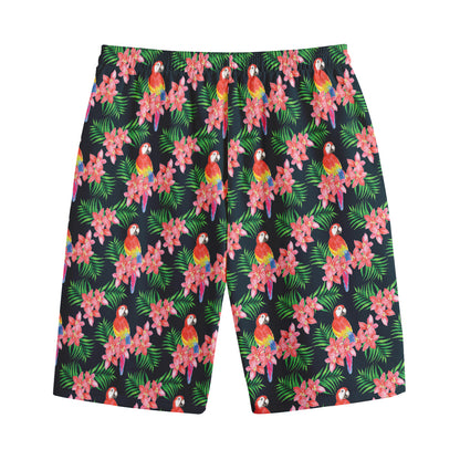 Tropical Parrot Pattern Print Cotton Shorts
