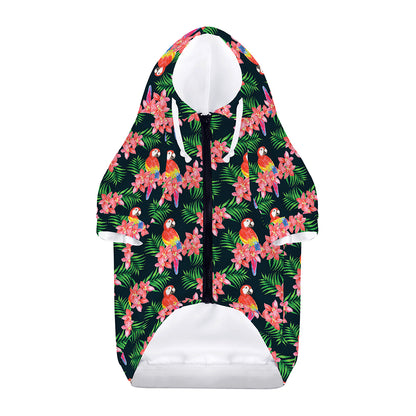 Tropical Parrot Pattern Print Dog Zip Up Hoodie