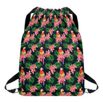 Tropical Parrot Pattern Print Drawstring Backpack