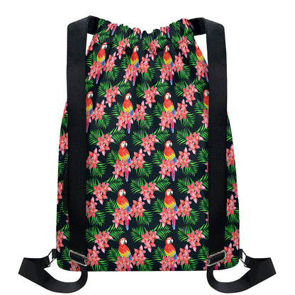 Tropical Parrot Pattern Print Drawstring Backpack