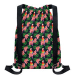 Tropical Parrot Pattern Print Drawstring Backpack