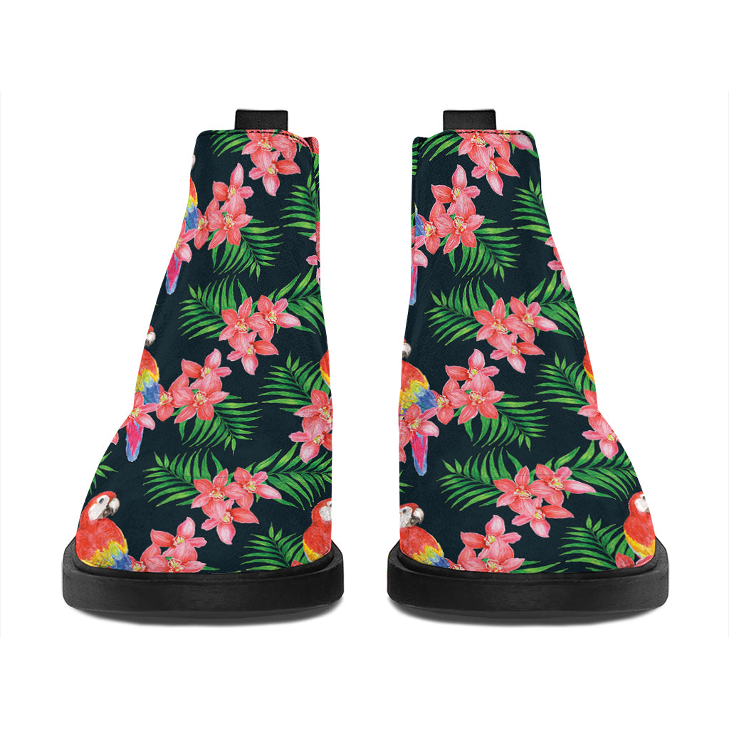 Tropical Parrot Pattern Print Flat Ankle Boots