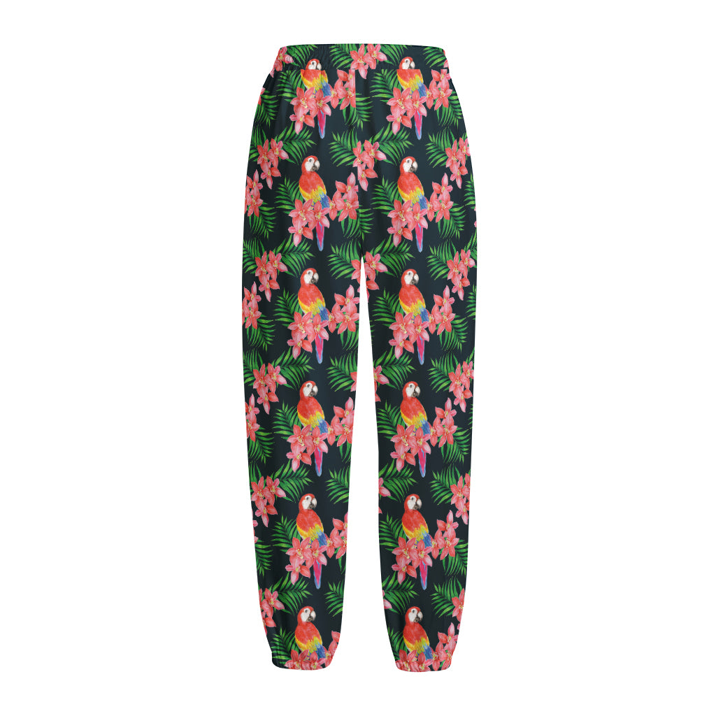 Tropical Parrot Pattern Print Fleece Lined Knit Pants