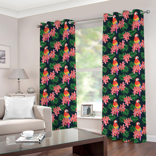Tropical Parrot Pattern Print Grommet Curtains