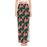 Tropical Parrot Pattern Print High Slit Maxi Skirt