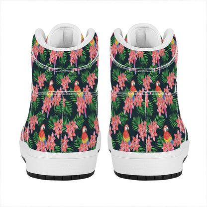 Tropical Parrot Pattern Print High Top Leather Sneakers