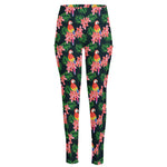 Tropical Parrot Pattern Print High-Waisted Pocket Leggings