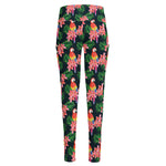 Tropical Parrot Pattern Print High-Waisted Pocket Leggings