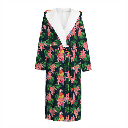 Tropical Parrot Pattern Print Hooded Bathrobe