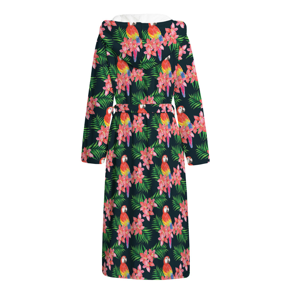 Tropical Parrot Pattern Print Hooded Bathrobe