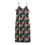 Tropical Parrot Pattern Print Jersey Midi Cami Dress