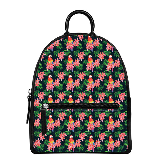 Tropical Parrot Pattern Print Leather Backpack