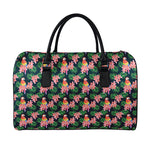 Tropical Parrot Pattern Print Leather Duffle Bag