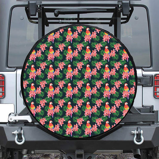 Tropical Parrot Pattern Print Leather Spare Tire Cover