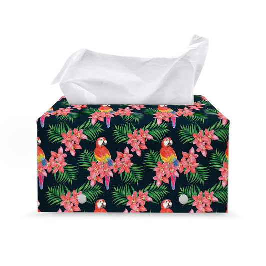 Tropical Parrot Pattern Print Leather Tissue Box Cover