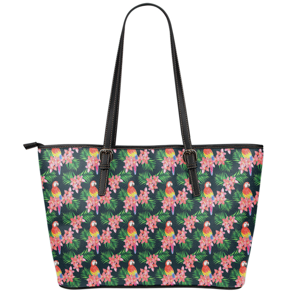 Tropical Parrot Pattern Print Leather Tote Bag