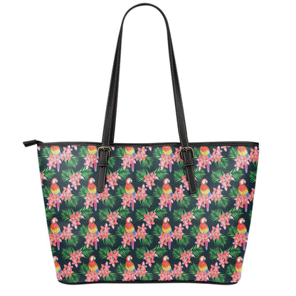 Tropical Parrot Pattern Print Leather Tote Bag