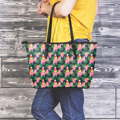 Tropical Parrot Pattern Print Leather Tote Bag