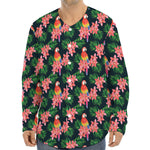 Tropical Parrot Pattern Print Long Sleeve Baseball Jersey