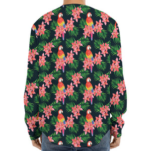 Tropical Parrot Pattern Print Long Sleeve Baseball Jersey