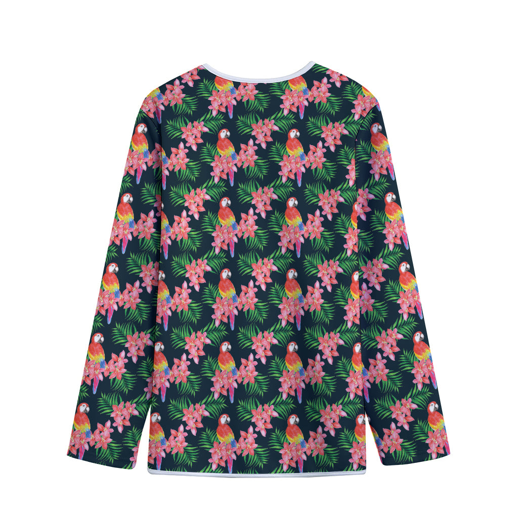 Tropical Parrot Pattern Print Long Sleeve Short Coat