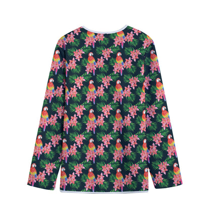 Tropical Parrot Pattern Print Long Sleeve Short Coat