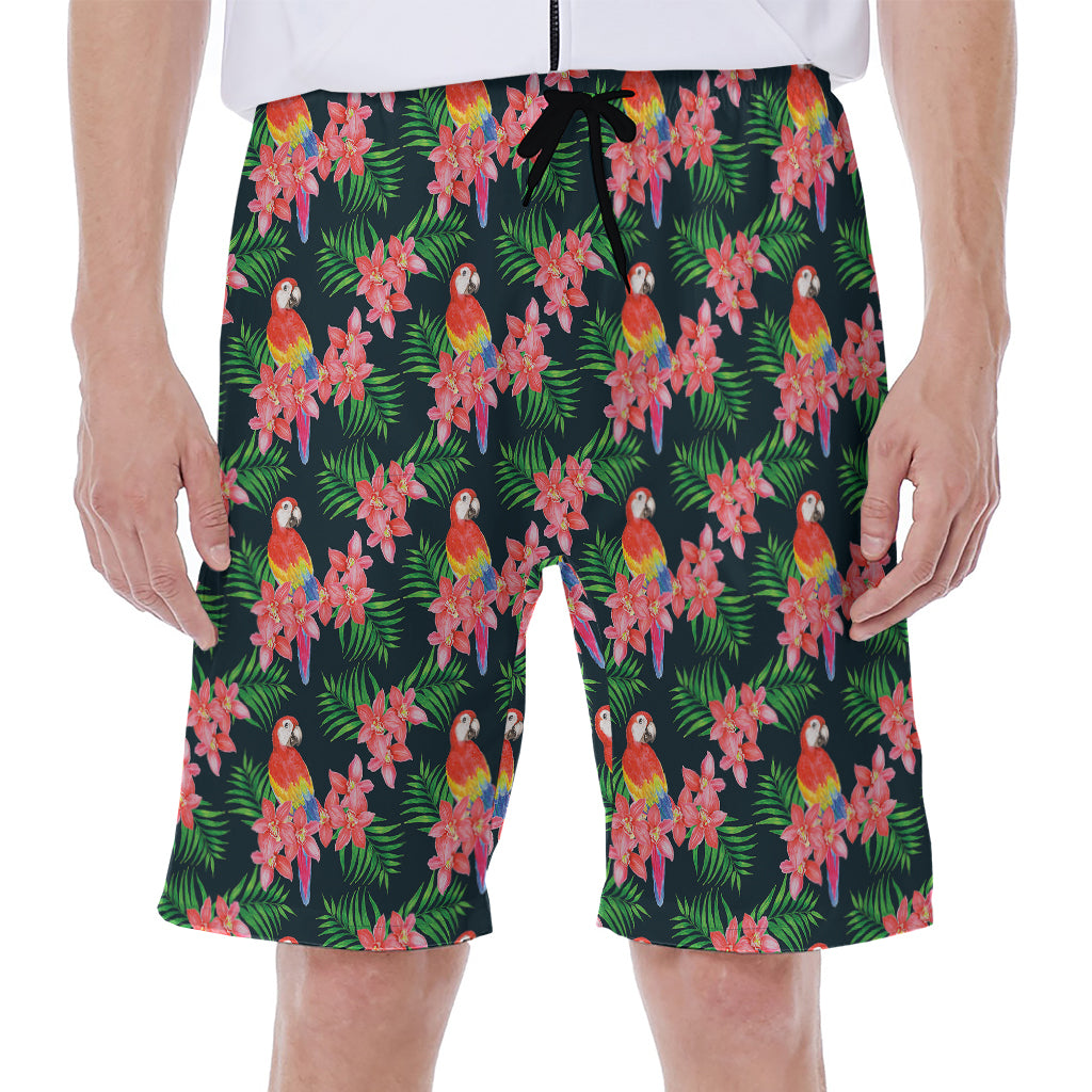 Tropical Parrot Pattern Print Men's Beach Shorts