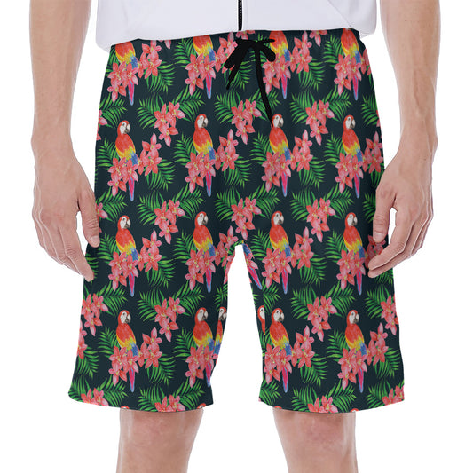 Tropical Parrot Pattern Print Men's Beach Shorts