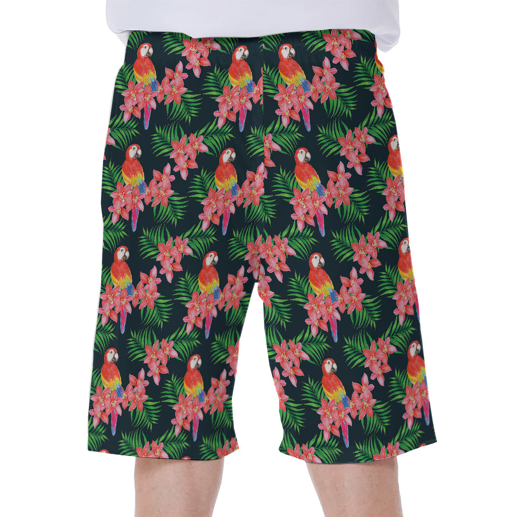 Tropical Parrot Pattern Print Men's Beach Shorts