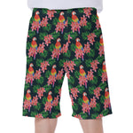 Tropical Parrot Pattern Print Men's Beach Shorts