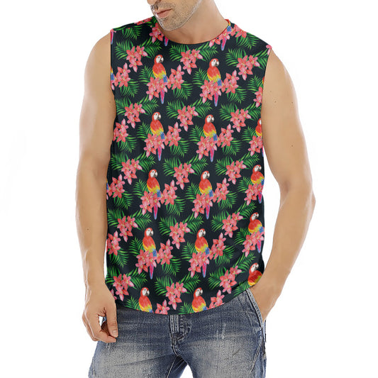 Tropical Parrot Pattern Print Men's Fitness Tank Top