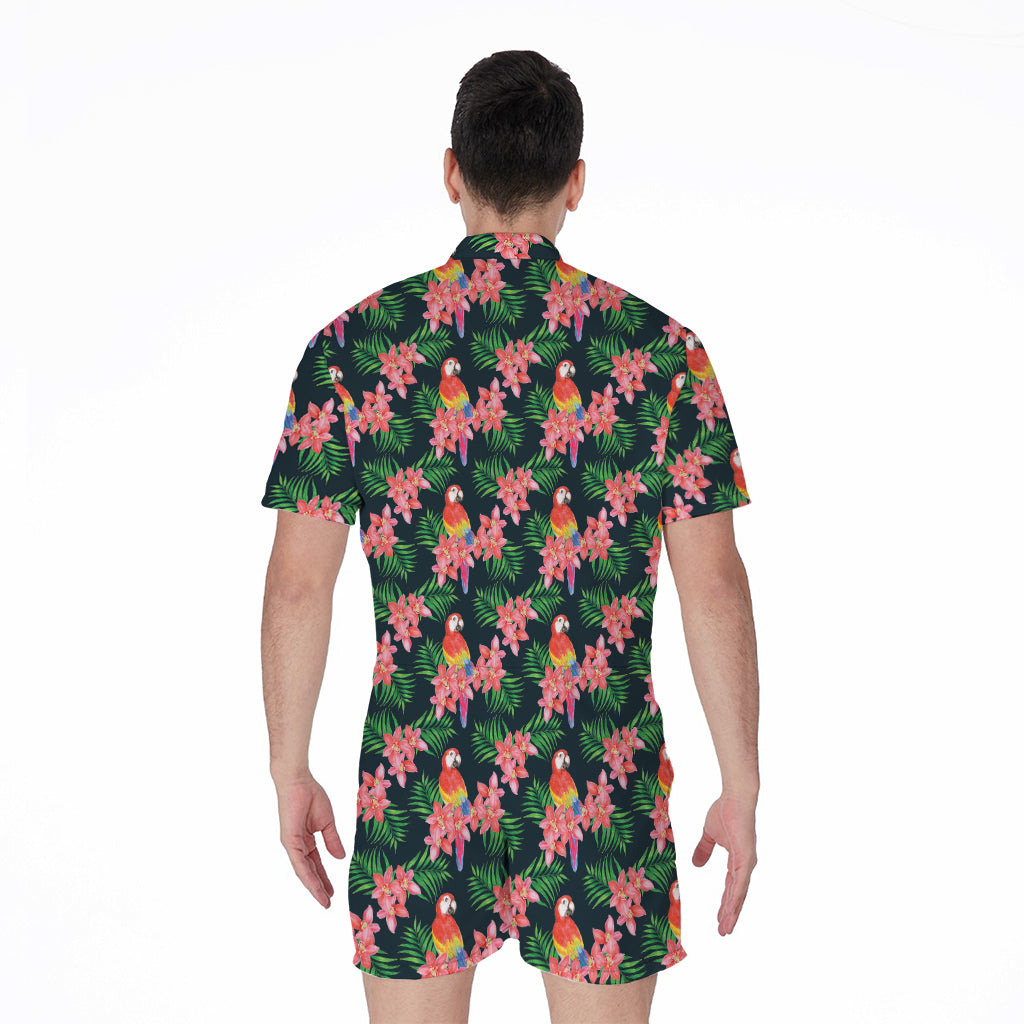 Tropical Parrot Pattern Print Men's Rompers