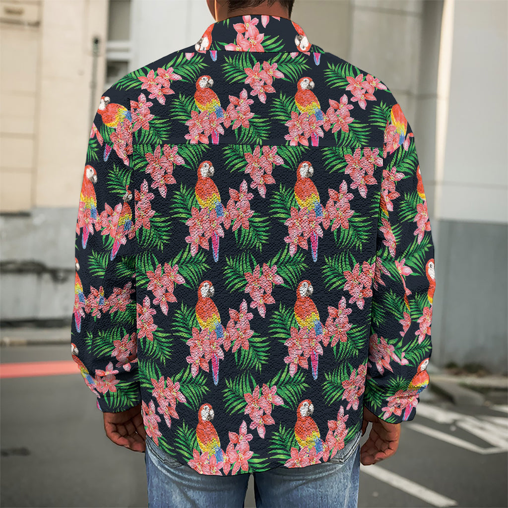 Tropical Parrot Pattern Print Men's Shirt Jacket