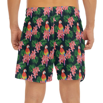 Tropical Parrot Pattern Print Men's Split Running Shorts