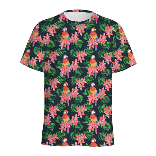 Tropical Parrot Pattern Print Men's Sports T-Shirt