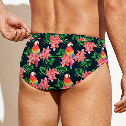 Tropical Parrot Pattern Print Men's Swim Briefs
