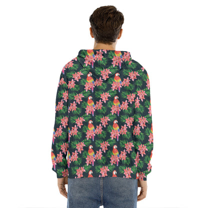 Tropical Parrot Pattern Print Men's Velvet Pullover Hoodie