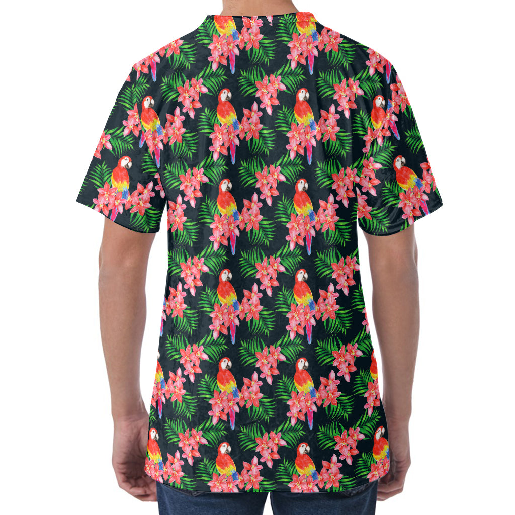 Tropical Parrot Pattern Print Men's Velvet T-Shirt