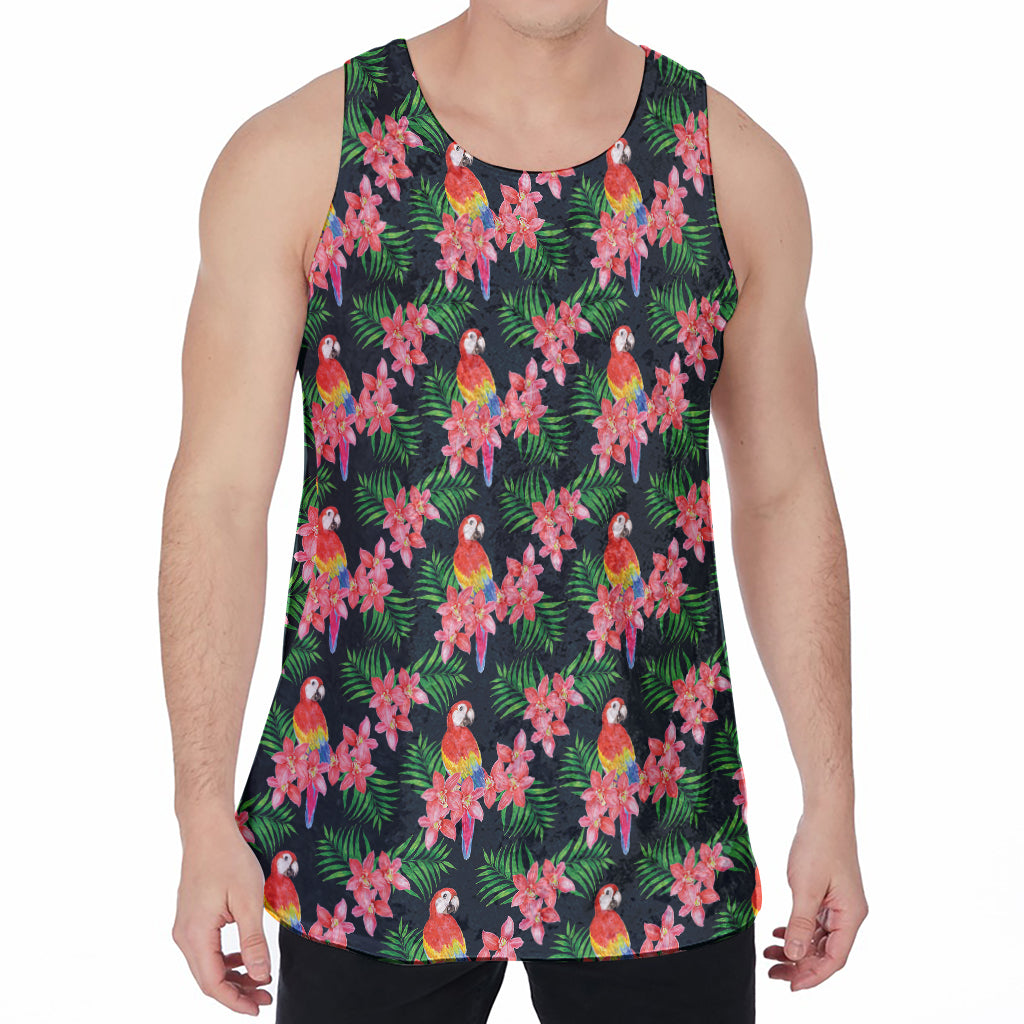 Tropical Parrot Pattern Print Men's Velvet Tank Top