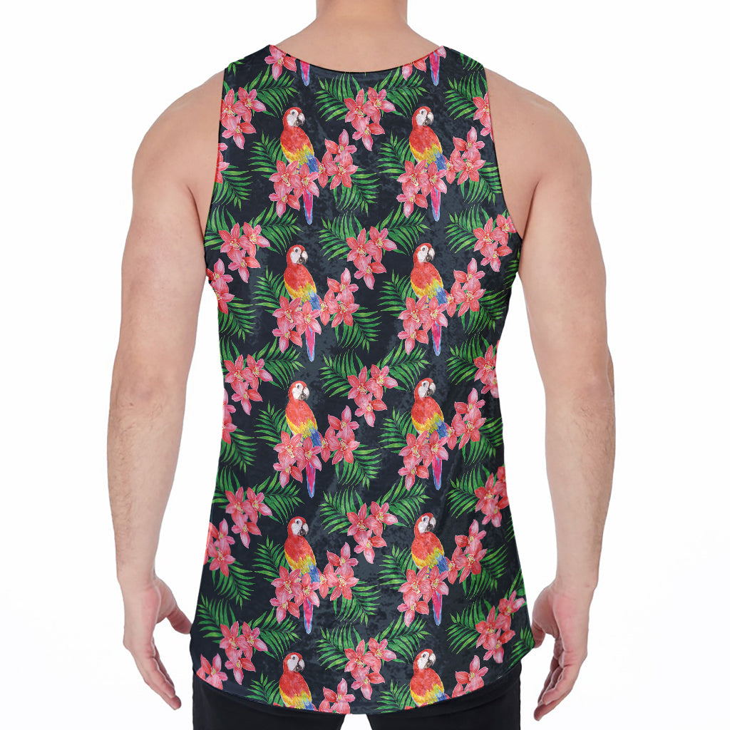 Tropical Parrot Pattern Print Men's Velvet Tank Top