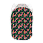 Tropical Parrot Pattern Print Mesh Laundry Hamper