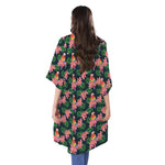 Tropical Parrot Pattern Print Open Front Beach Cover Up