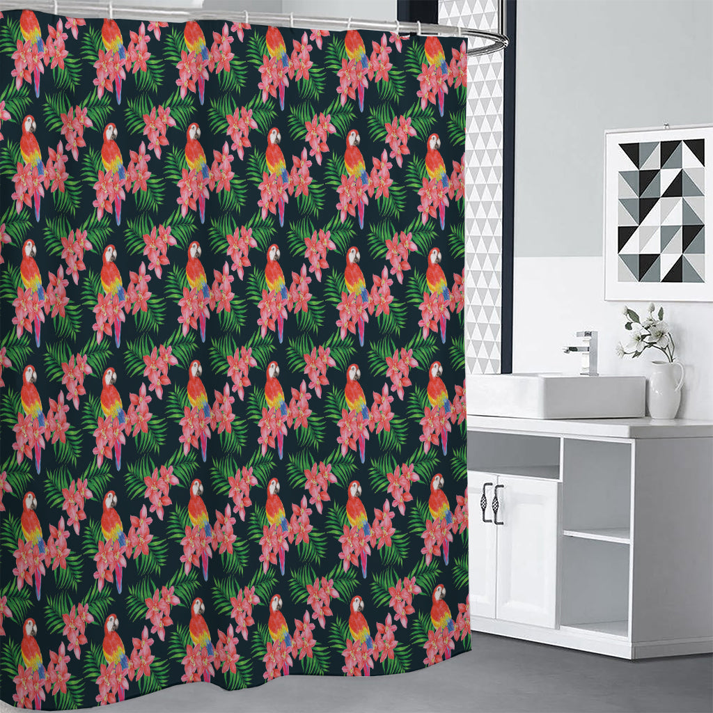Tropical Parrot Pattern Print Premium Shower Curtain