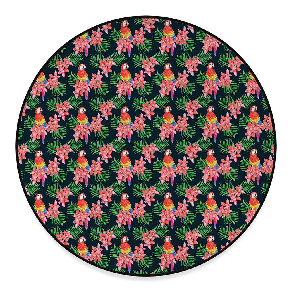 Tropical Parrot Pattern Print Round Floor Mat