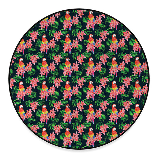 Tropical Parrot Pattern Print Round Floor Mat