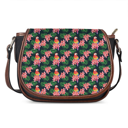Tropical Parrot Pattern Print Saddle Bag