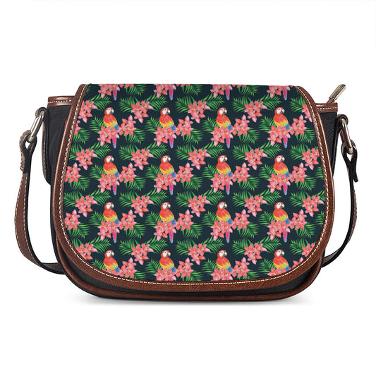 Tropical Parrot Pattern Print Saddle Bag